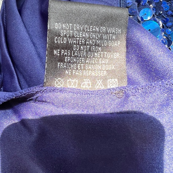 AIDAN MATTOX ROYAL BLUE BATEAU NECK LONG SLEEVE SEQUINED COCKTAIL DRESS - Picture 14 of 15